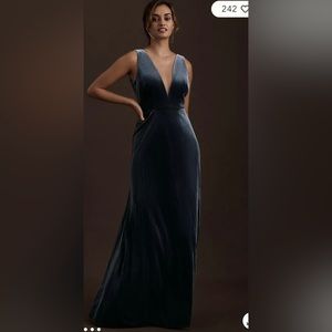 Jenny Yoo Logan Deep-V Velvet Column Gown